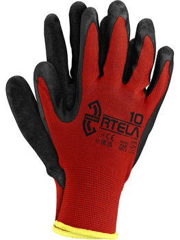 RTELA Arbeitshandschuhe Rot mit Latex-Beschichtung – rutschfest, flexibel, für Bau, Lager & Montage